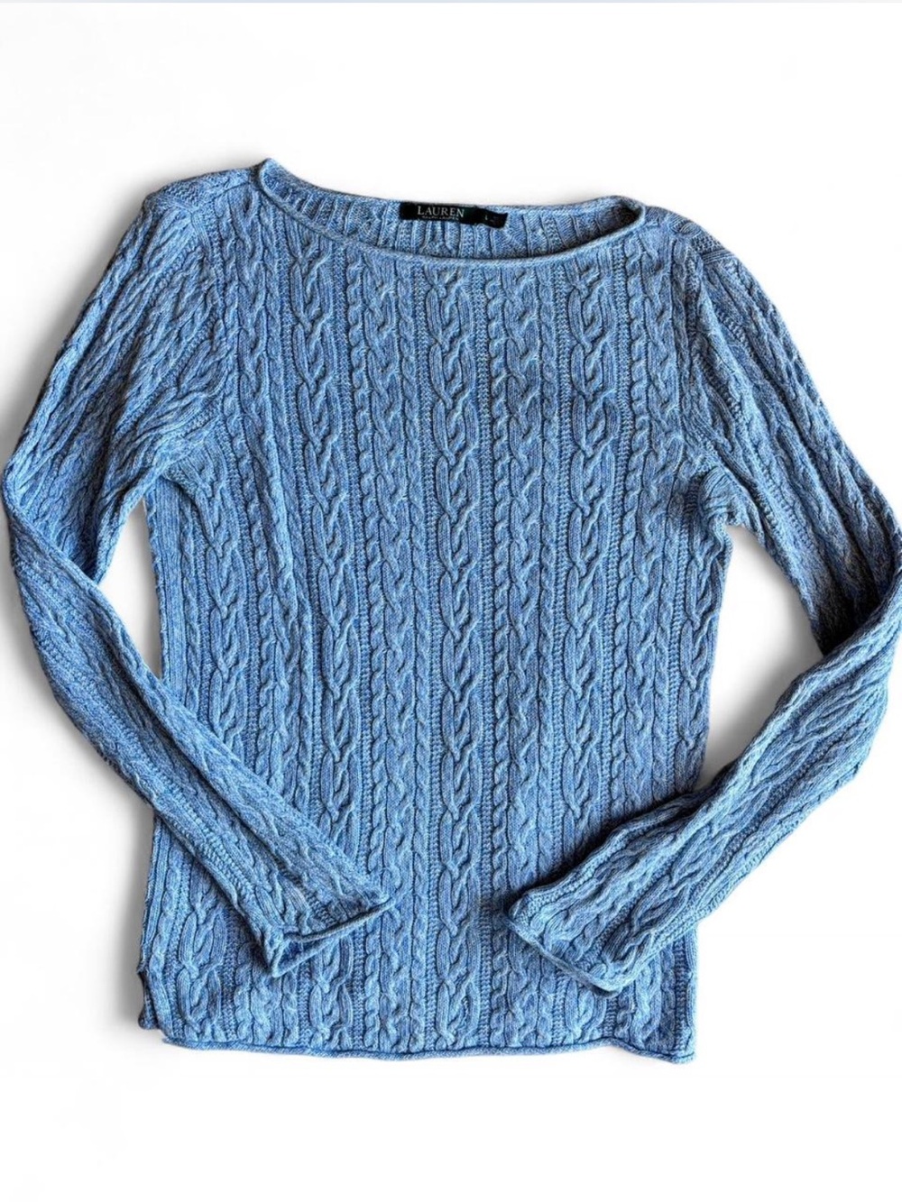 Ralph Lauren Light Blue Cable-Knit Scoop Neck Sweater